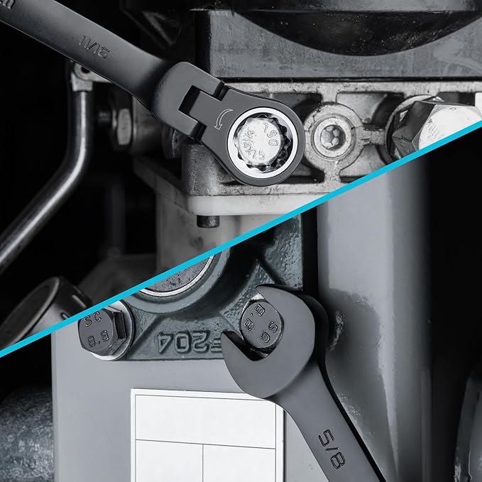 DURATECH 9-Piece Flex-Head Ratcheting Wrench Set, Combination Wrench Set, 72 Tooth, SAE, 5/16'' to 3/4'', Black Electrophoretic Coating, CR-V Steel, with Rolling Pouch