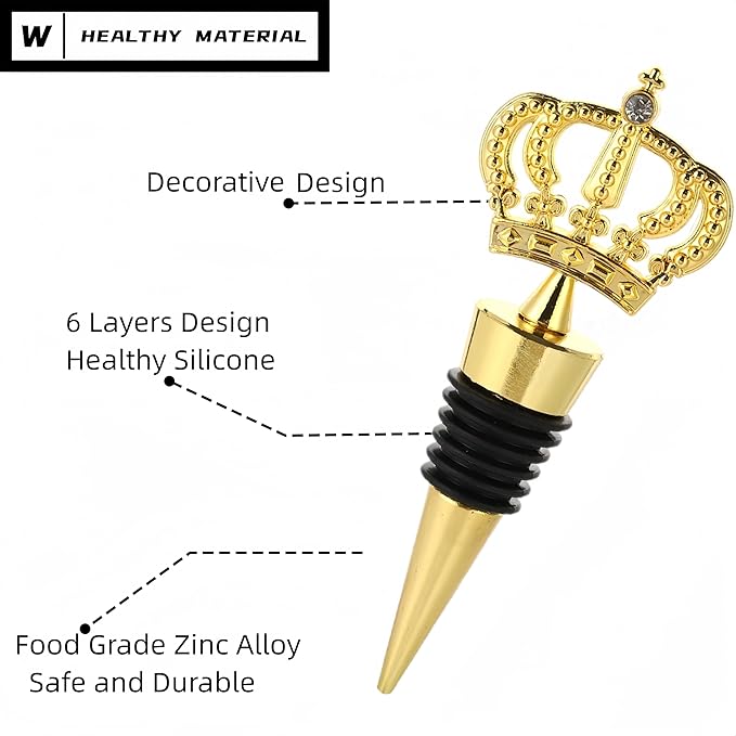Decorative Crown Wine Stopper,Cool Wine Bottle Stoppers for Glass Bottles,Crystal Bottle Stopper Fits Standard Bottles,Fancy Decors Wine Tools (Golden Crown)
