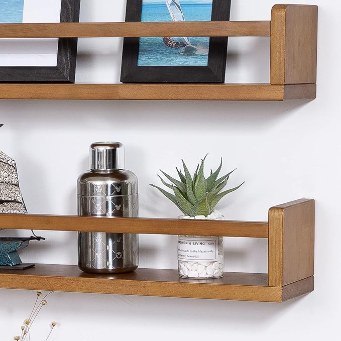 AZSKY Light Walnut Nursery Book Shelves 36 in Floating Wall Mounted Bookshelf Kids Room Hanging Shelves Toddlers Toys Books Storage Organizer a Set of 3