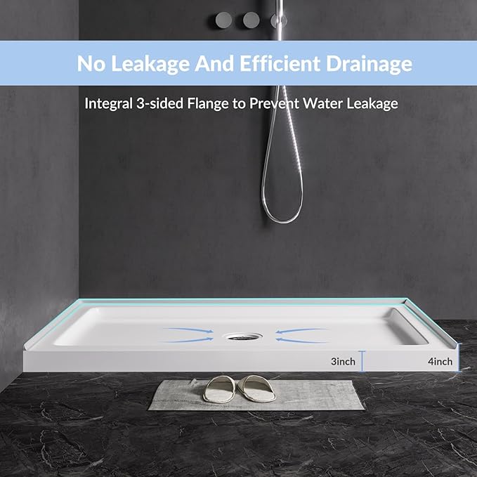 MORVANO 48" X 32" Shower Base with Center Drain,Single Threshold Shower Pan Kit Non-Slip in White, Central Drain with Stainess Steel Cover (Drain included)