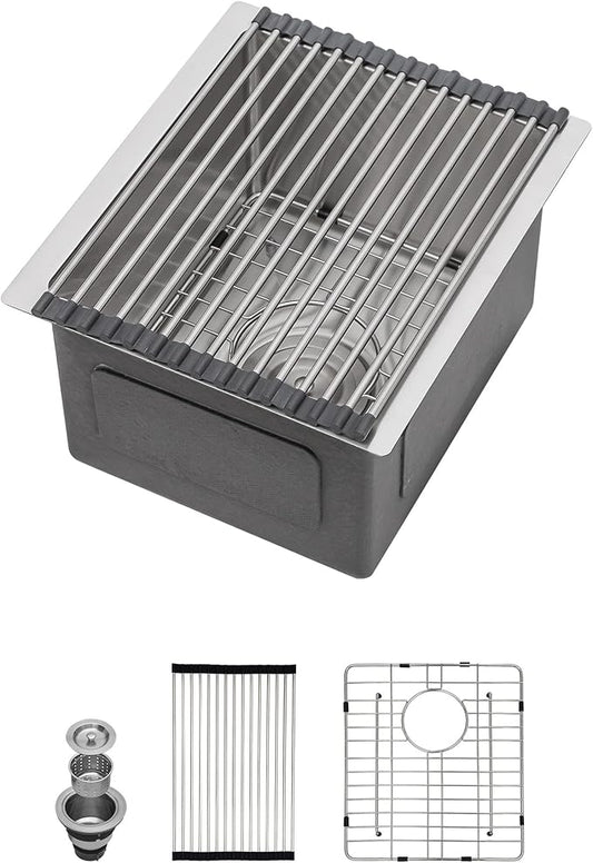 Lordear Bar Sink 13 x 15 inch Undermount Stainless Steel Single Bowl Bar Prep Sinks 16 Gauge RV Wet Bar Kitchen Sinks