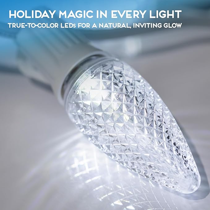 HLO Lighting Set of 25 Cool White C9 Faceted LED Christmas Light Bulbs for Indoor & Outdoor Use | Durable Replacement Bulbs