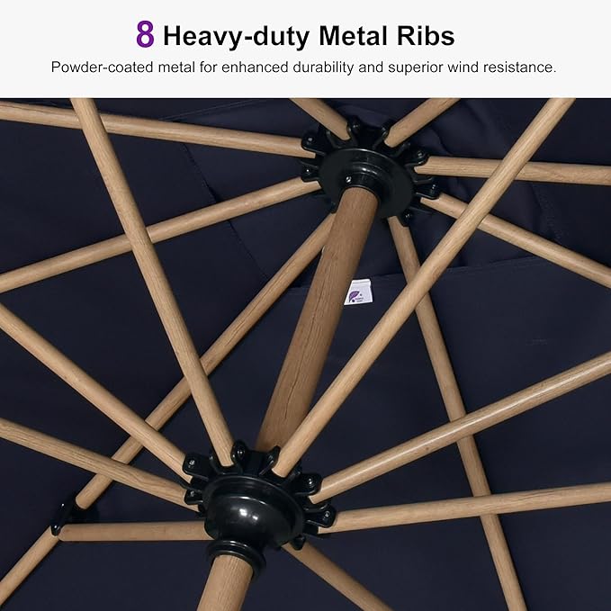 PURPLE LEAF 6.5' x 6.5' Square Patio Umbrella Market Umbrella Aluminum Outdoor Table Umbrella with Push Button Tilt & 8 Sturdy Ribs and Crank Commercial Sun Umbrella for Pool Backyard Deck, Navy Blue