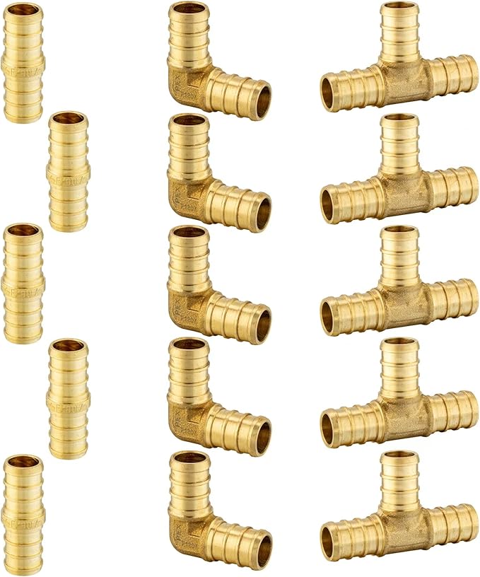 EFIELD 1/2 Inch 2 x 100 ft (200 Ft) Pex-b Pipe/Tubing, Brass pex Fittings, Crimping Tool, Cinch Clamps, Cutter, J-Clamps(All-in-One Bundle),(129)