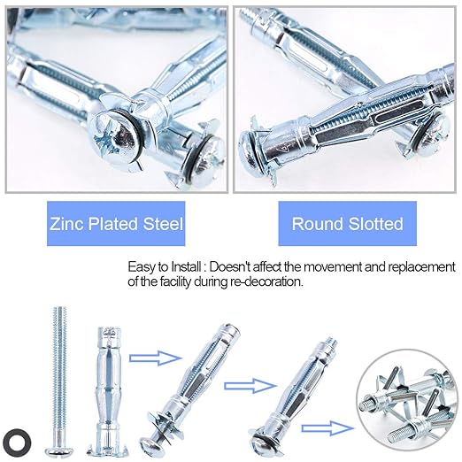 Glarks 30Pcs 6x65MM Heavy Duty Zinc Plated Steel Molly Bolt Hollow Drive Wall Anchor Screws Set for Drywall, Plaster and Tile (M6x65)