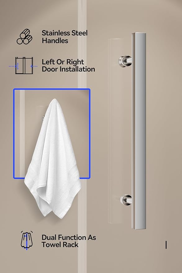 Frameless Tub Shower Door 56"-60" W X 59" H,Shower Doors for Bathtub,Sliding Door with 5/16" (8mm) Clear Tempered Glass,Silent Soft-Close Design,Stainless Steel Hardware,Sturdy Bathroom Door,Silver