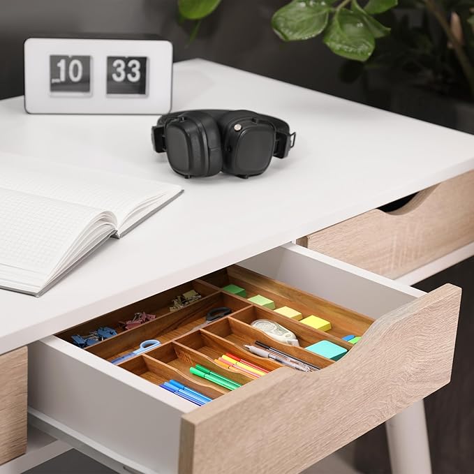 Large Premium Acacia Silverware Organizer - Expandable Drawer Organizer & Utensil Organizer - 17"x19.7" Cutlery Tray with Dividers for Kitchen Utensils and Flatware (7-9 Slots) Acacia