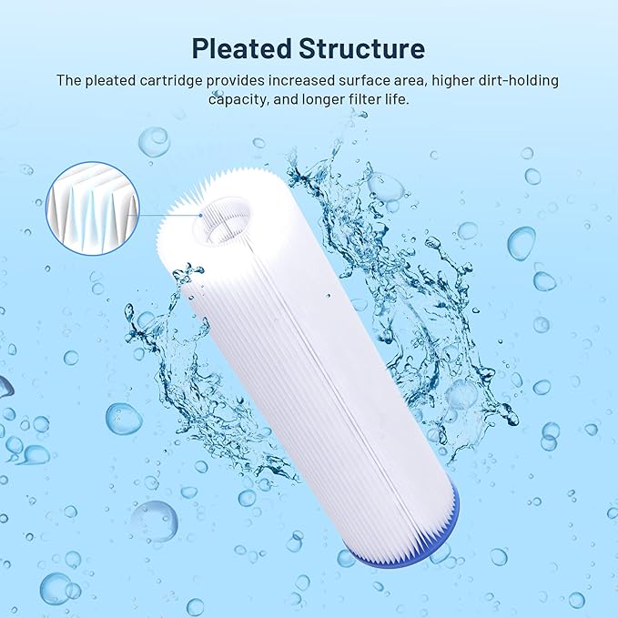 Whole House Water Filter Cartridge Replacement for Well Water, 20 Micron Water Filter 10" x 2.5" Pleated Sediment Water Filter Compatible with R50, WFPFC3002, W50PE, WB-50W, WHKF-WHPL - 2 Pack