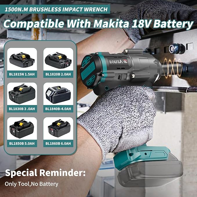 Cordless Impact Wrench 1/2 For Makita 18V Battery,1500Nm/1106FT-LBS Brushless Impact Driver,4-Speed Impact Drill Gun Tool 2100 RPM High Torque With 5 Sockets for Automotive/Motorcycle Repair, DIY
