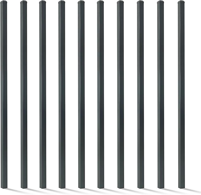 Fencer Wire Heavy Duty 6FT Outdoor Steel Fencing Border Post, 16 Gauge Anti-Rust Metal Fence Post, 2” Diameter Decorative Garden Fence Post, Pack of 10