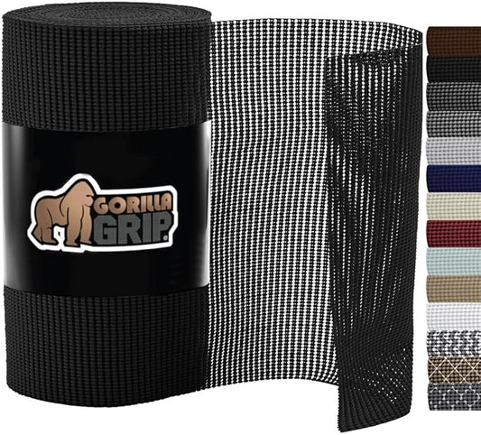 Gorilla Grip powerGRIP Drawer Shelf and Cabinet Liner, Thick Strong Hold, Non-Adhesive Liners Protect Kitchen Cabinets and Cupboard, Bathroom Drawers, Easy Install, Breathable Mat, 24" x20', Black