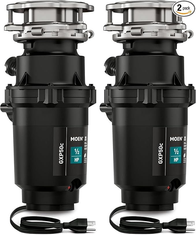 Moen Prep Series PRO 1/2 HP Continuous Feed Compact Garbage Disposal, Power Cord Included, GXP50C (Pack of 2)