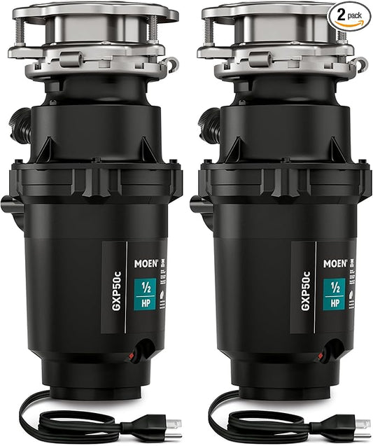 Moen Prep Series PRO 1/2 HP Continuous Feed Compact Garbage Disposal, Power Cord Included, GXP50C (Pack of 2)