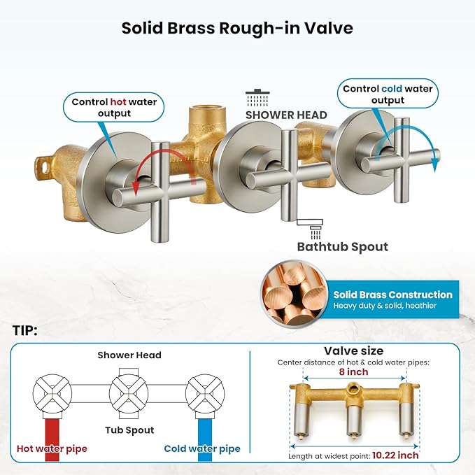 gotonovo 3 Handle Tub Shower Faucet Set, Dual Shower Head and Handle Set, Bathtub and Shower Faucet Combo,Shower System with Tub Spout,Wall Mount Tub Shower Trim Kit Brushed Nickel