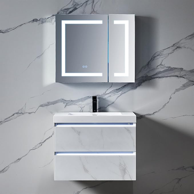 Blossom LED Medicine Cabinet Mirror for Bathroom 30x26 - Lighted Medicine Cabinet with Mirror - Recessed/Surface Mount - Anti-Fog, Dimmable, 3 Color Light Makeup - Wall Mounted Storage Cabinet