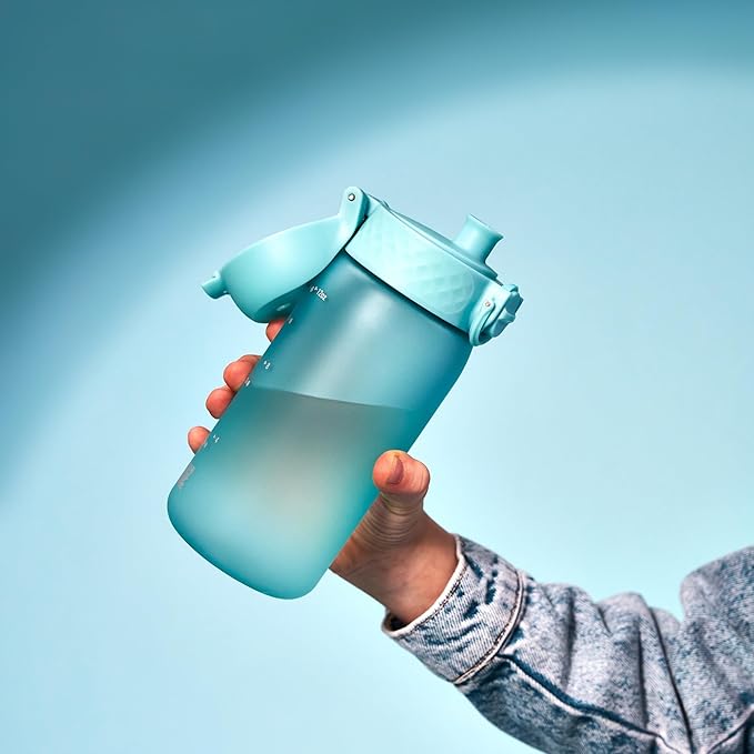 Ion8 Small Water Bottle, 350 ml/12 oz, Leak Proof, Easy to Open, Secure Lock, Dishwasher Safe, BPA Free, Carry Handle, Hygienic Flip Cover, Easy Clean, Odor Free, Carbon Neutral, Sonic Blue