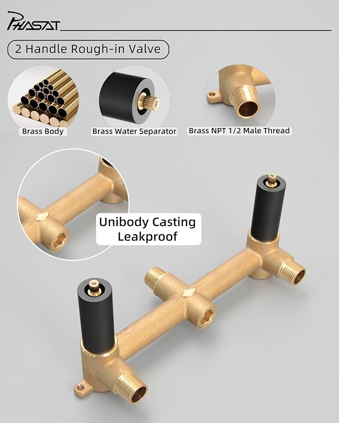 PHASAT 2 Handle Shower Faucet With Handheld Shower Head,Dual 2 in 1 Showerhead Kit,Shower Head & Handheld Spray Shower Combo Set,Tub and Shower Trim Kit With Rough-in Valve,Matte Black,PU4H08