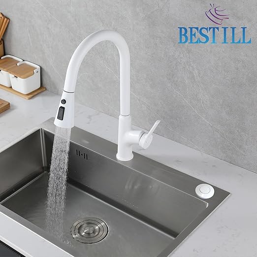 BESTILL Sink Top Air Switch for Disposal, Garbage Disposal Button with Brass Cover, Dual Outlet Long Push Button for Waste Disposer, White