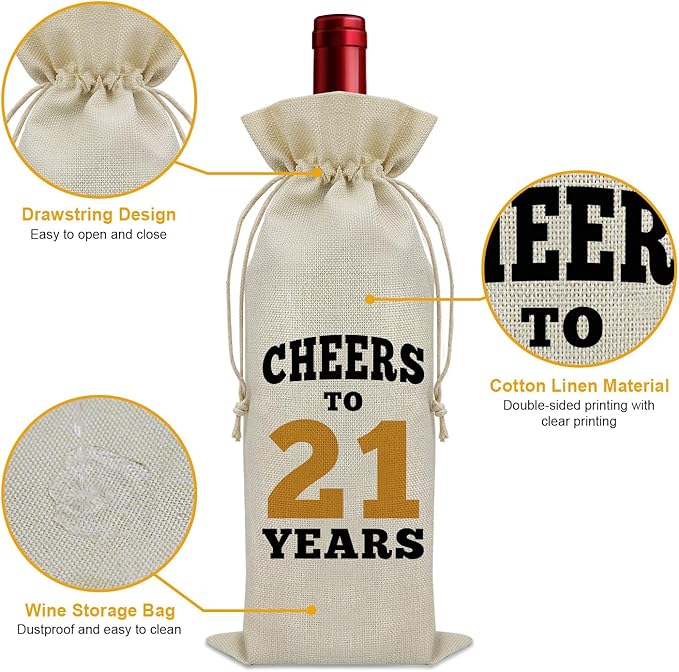 Sazuwu 21st Birthday Gifts for Her Him Wine Bag 21 Year Old Birthday Gifts for Son Daughter Wine Bottle Storage Bag 21 Year Anniversary for Couple Wine Accessories Gifts for Wine Lovers