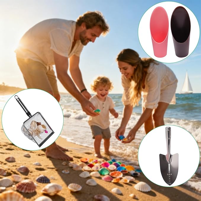 6-Pack Gardening Tool Set: Soil Sifter (3.8&5mm Mesh), Garden Trowel, Soil Scoops & Repotting Mat - Stainless Steel Sifter Shovel for Sand, Dirt, Compost, Rock, Beach, Shells, Shark Tooth & Cat Litter