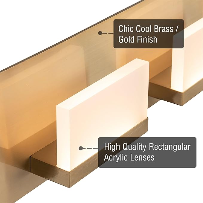 Kira Home Everett 48" Modern 6-Light 60W Integrated LED (360W eq.) Bathroom/Vanity Light, Rectangular Acrylic Lenses, Energy Efficient, Eco-Friendly, 3000k Warm White Light, Cool Brass Finish