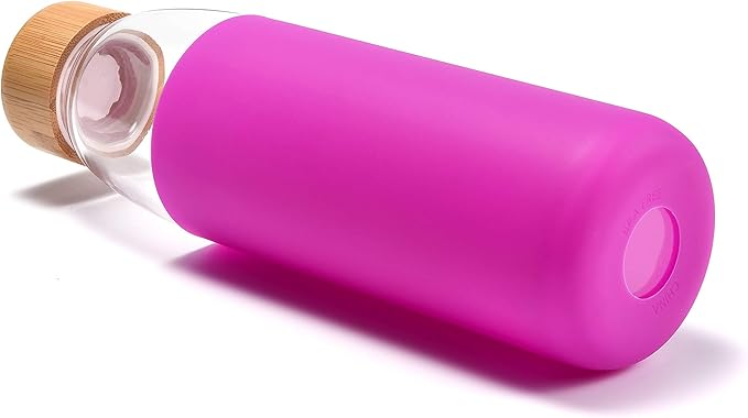 veegoal Glass Water Bottles 18 Oz Borosilicate with Bamboo Lid, BPA-FREE, Non-Slip Silicone Sleeve, and Stainless Steel Leak Proof Lid - Glass Water Bottle for Men and Women