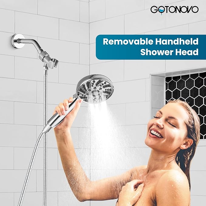gotonovo Single-Handle Shower Faucet Set Shower Kit with Valve Shower Head and Handle Set Shower Trim Kit with 6 Modes ABS Handheld Shower Fixtures Shower Valve and Trim Kit Polished Chrome