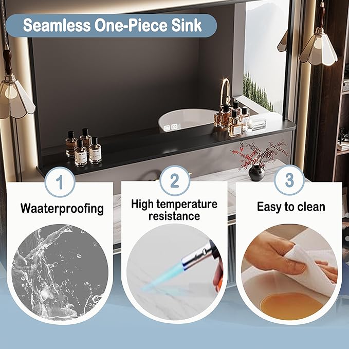 32IN Black Bathroom Vanity - Bathroom Vanity with Sink Featuring Infrared Body Sensor Lights & Smart LED Medicine Cabinet | Bathroom Cabinet with Door Panel Design & Ample Storage Space