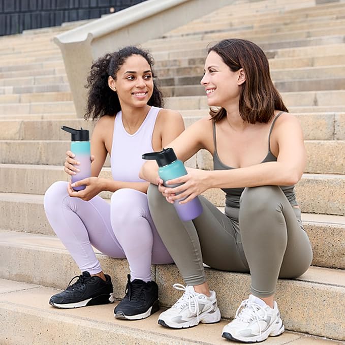 Stainless Steel Water bottle with Straw & Wide Mouth Lid, Wide Rotating Handle, 40oz Double Wall Vacuum Insulated Water Bottle Leak Proof, BPA Free, Keep Cold and Hot, 40oz, Purple Gradient