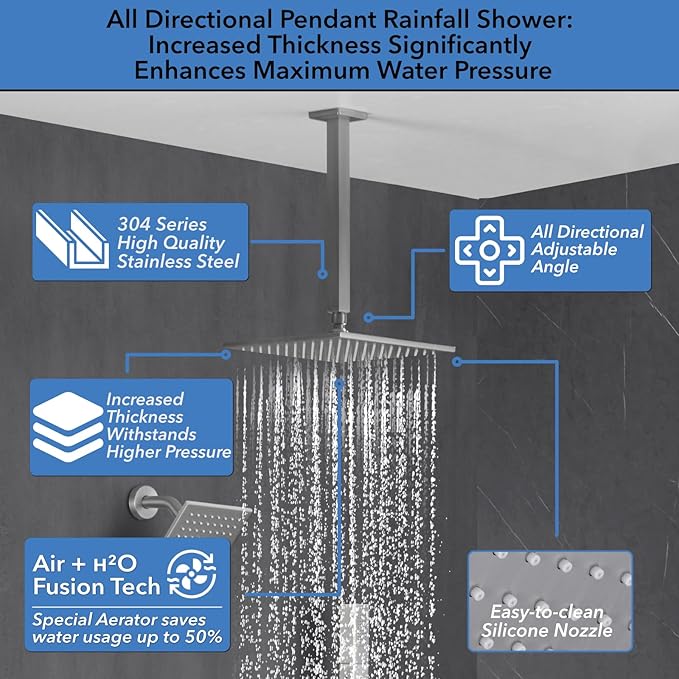 VANFOXLE Shower Faucet Set Brushed Nickel Shower System,Four Modes Shower Faucet with 2 in 1 Handheld,Ceiling Mount 10 Inch Shower Head with 6 Inch Shower Head, 4 PCS Dual Modes Body Jets