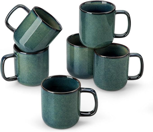 vancasso STARRY Coffee Mugs Set, 12 oz Ceramic Coffee Cups for Latte Hot Tea Cappuccino Cocoa Milk Stoneware Cups Set of 6, Dishwasher & Microwave Safe, Green