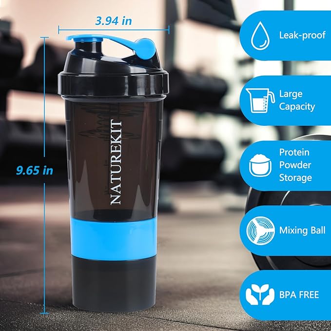 Shaker Bottle,Protein Shaker Bottle, 16 oz GYM Shaker Cup with shaker Ball,Shaker Cups for Protein Shakes, Drink Mixer Bottle with Storage,BAP Free,Leakproof,Blue