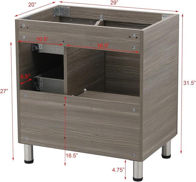 30" Freestanding Bathroom Vanity, Taupe. White Integrated Countertop