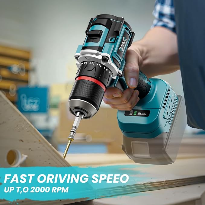 Power Drill Cordless Compatible with Makita 18V Battery,1/2" Brushless Electric Drill Set,440 In-lbs(50N.m) Electric 18V Drills Driver Tool, Variable Speed Mode for Home,Garden(No Battery)