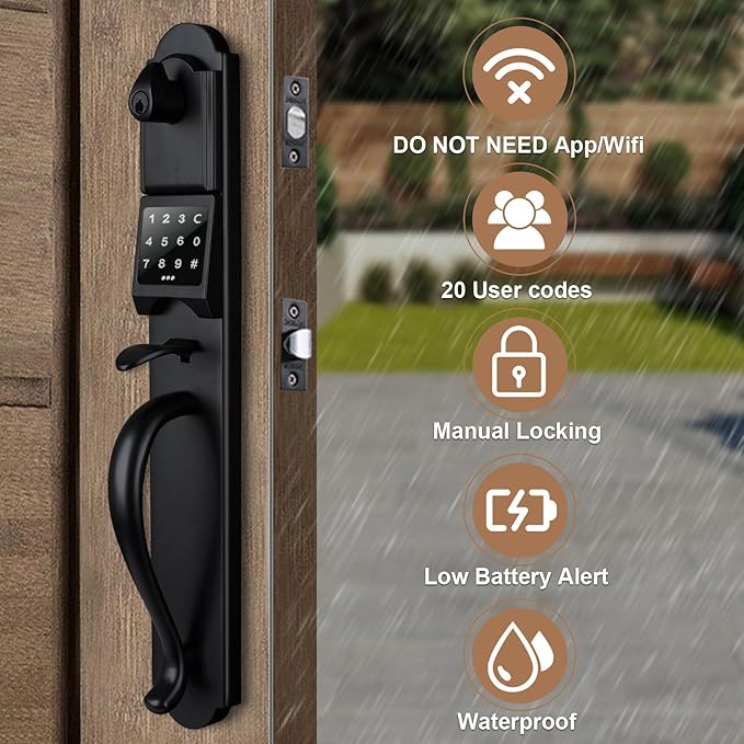 Smart Front Door Lock Set, Keyless Entry Door Lock with Touchscreen, Matte Black Finish, Right Hand