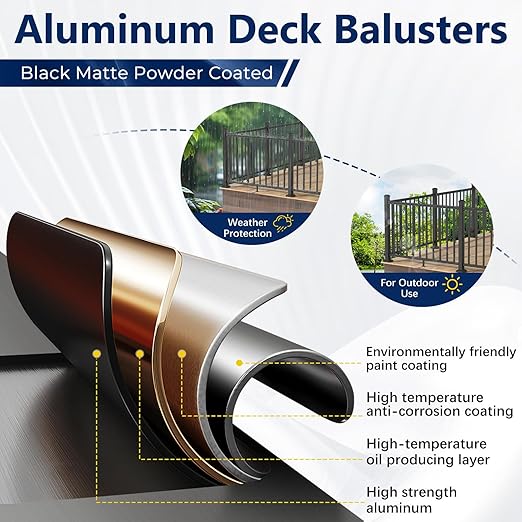 2.56 in. x 2.56 in. x 48.5 in. Porch and Deck Railing Post with Screws&Drill, Aluminum Railing Post, Black Textured Outdoor Powder-Coat Finish Stair Post for Decks, Porches & Balconies (1 Post)