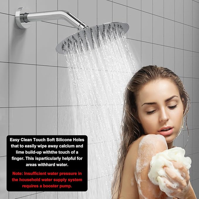 Shower Faucet Set 8IN Brass Rough-In Valve Body Trim Kit Rainfall Included Handle Accessories Complete 2 Functions with Rain Head and Handheld Bathroom Systems (8‘’, Chrome Polished)