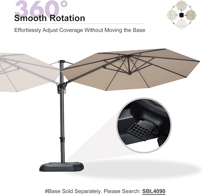 PURPLE LEAF 10 Feet Patio Umbrella Outdoor Cantilever Round Umbrella Aluminum Offset Umbrella with 360-degree Rotation for Garden Deck Pool Patio, Beige