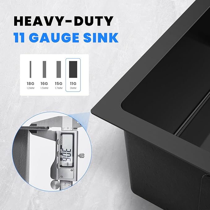 POPFLY 20 Inch Kitchen Sink, 18 Gauge 304 Stainless Steel Single Bowl Drop In Black Bar Deep Small Sink, Modern Top mount Kitchen Prep Sink with Drain Strainer