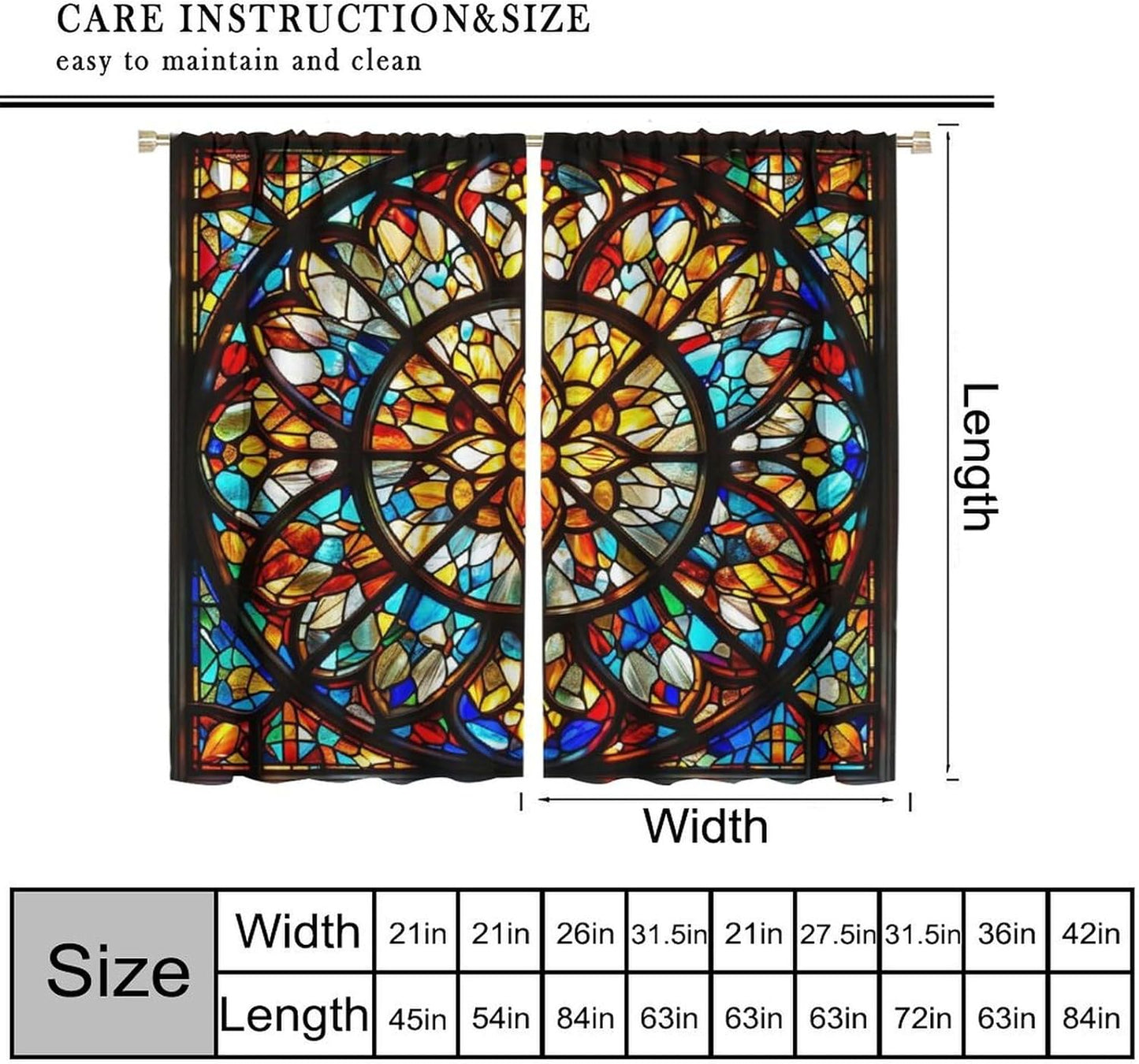 Stained Glass Curtains,Retro Mid Century Abstract Colorful Geometric Prints Home Decor Drapes for Bedroom Living Room Kitchen Window Treatment 2 Panels Set Total Size 72" W X 63" L Inch