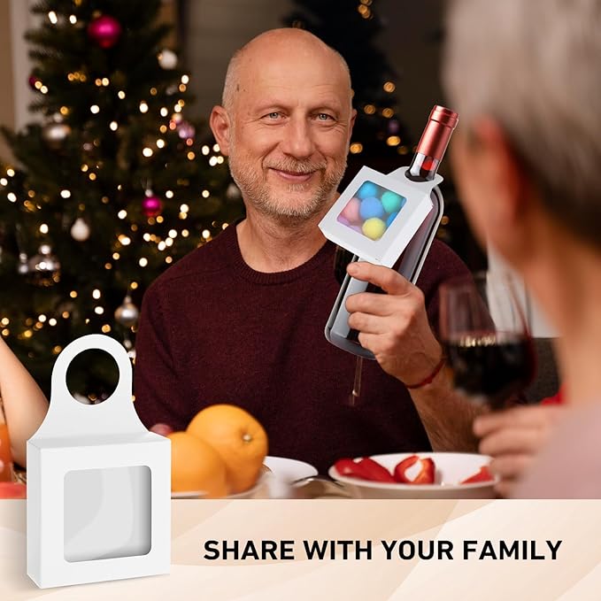 Gjinxi Kraft Paper Wine Bottle Box 10 Pcs Hanging Foldable Gift Boxes with Window Hanging Wine Accessory Sets Folding White Bags Hanger Favor Box for Kitchen Dining Engagement Decoration