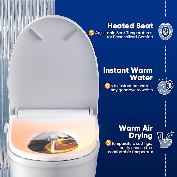 FVZ Bidet Toilet Seat Elongated Smart Heated Toilet Seat with Warm Water & Dryer, Feminine & Child Wash, Self-Clean Stainless Steel Nozzle, Adjustable Water Pressure, Slow Close Lid