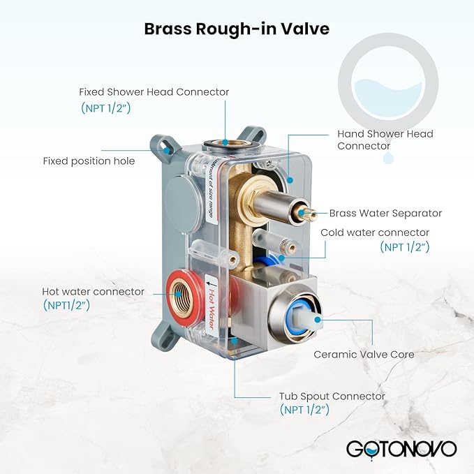 gotonovo Rainfall Tub Shower Faucet Set Bathroom Shower System with Tub Spout Wall Mount Square High Pressure Shower Fixtures with Handheld Sprayer Rough-In Valve 8'' Shower Head,Brushed Nickel