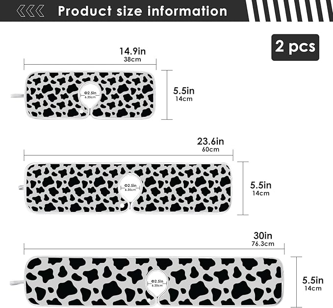 Kitchen Faucet Absorbent Mat,Cow Print Water Splash Guard for Sink, Faucet Drip Catcher Thicken Sponge Microfiber Faucet Water Catcher Mat Sink Absorbent Mat for Kitchen 30x5in 2 Pack