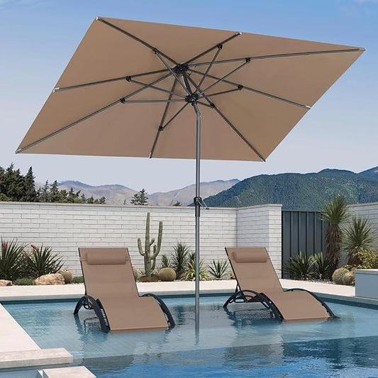 PURPLE LEAF 9' x 6' Rectangular Patio Umbrella Outdoor Table Umbrella Aluminum Frame Market Umbrella Sun Umbrella with 8 Sturdy Ribs Tilt for Garden Deck Lawn Pool Taupe