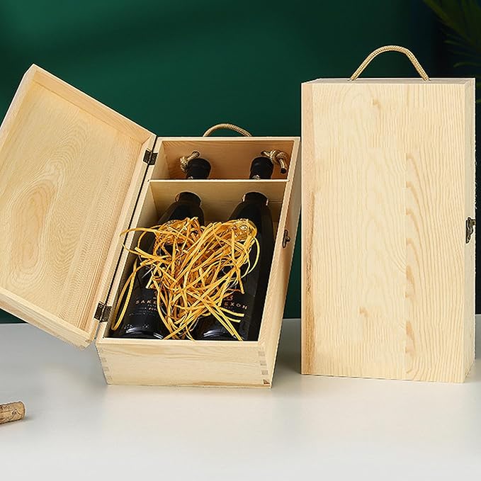TANG SONG Wooden Double Bottle Wine Box Single Wine Bottle Storage Wine Gift Box with Locking Latch for Any Occasion