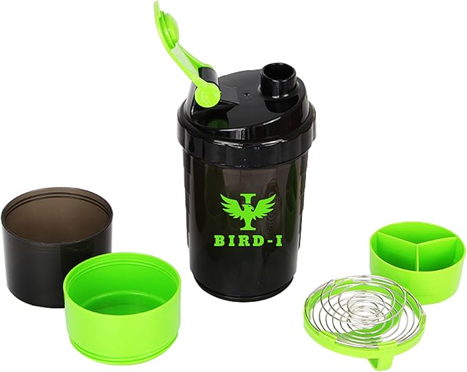 Gym Protein Shaker, 3-in-1, 500ml/16.9oz, BPA-Free, Metal Mixer. (GREEN), JT4101