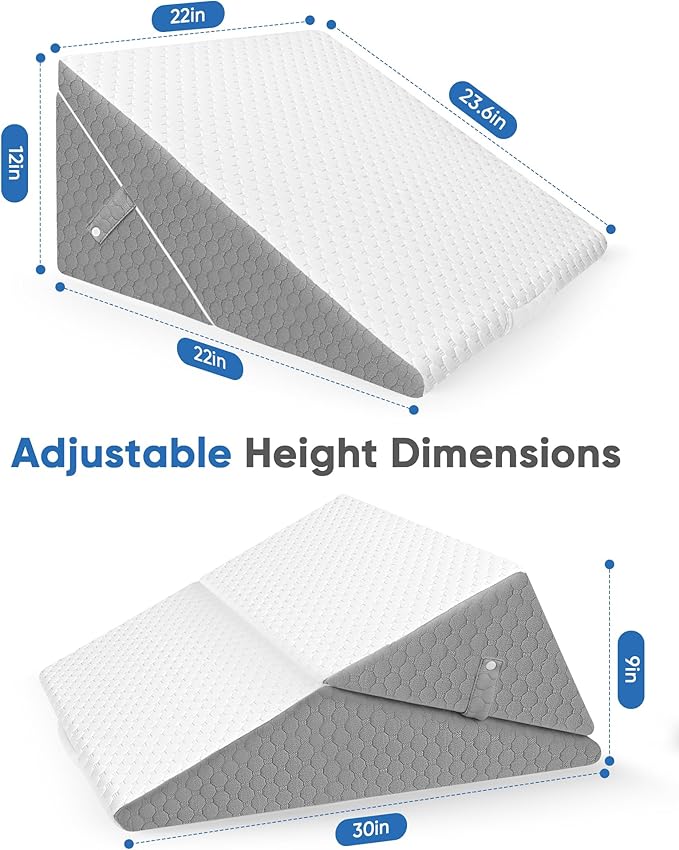 Forias Wedge Pillow for Sleeping 7-in-1 Foldable Bed Wedge Pillow for After Surgery 9 &12 Inch Adjustable Memory Foam Triangle Pillow Wedge for Acid Reflux Gerd Snoring Back Knee Pain