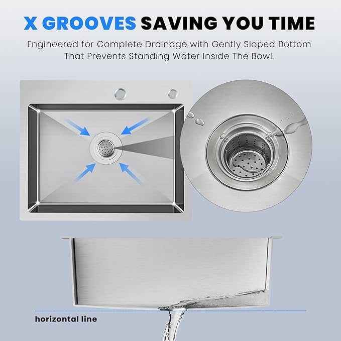 POPFLY 23 Inch Drop In Kitchen Sink, 23×18 Inch Topmount Small Wet Bar or Prep Sink, 304 Stainless Steel 9 Inch Deep Single Bowl Sink, Brushed