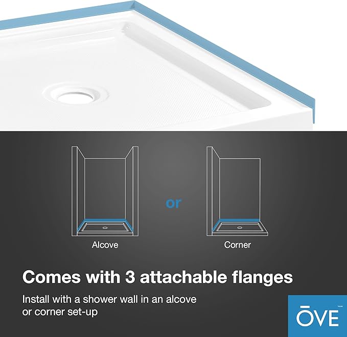 OVE Decors 38 in. W x 36 in. D Shower Base Pan Square, Center Drain, White Acrylic, Reversible Design